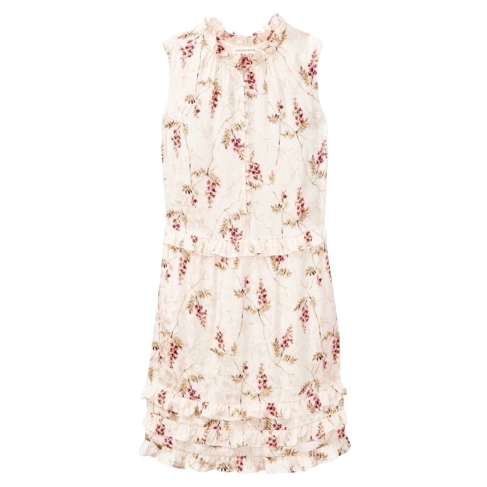 Rebecca Taylor Ivie Silk Floral Tiered Ruffle Shift Dress Women’s 8 NWT - Picture 4 of 16